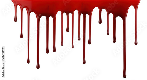 Thick red liquid dripping down against a black background