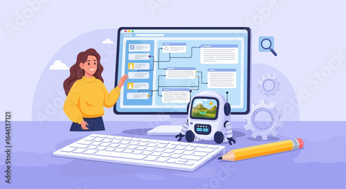 Illustrative depiction of human-AI collaboration for data analysis and workflow optimization in a business setting
