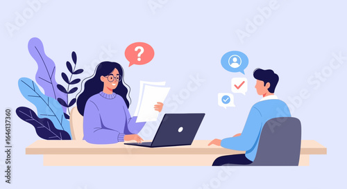 Illustrative job interview scene depicting a candidate and a recruiter discussing a resume in professional setting