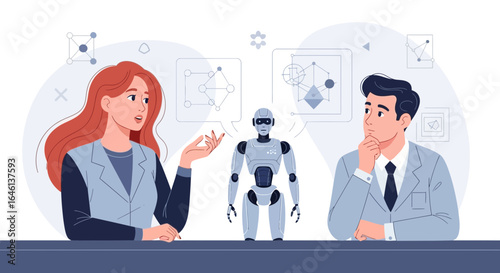 Illustrative representation of human-robot collaboration in a business meeting environment