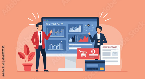 Illustrative representation of real time sales data with financial analysis and reporting for business growth and market analysis