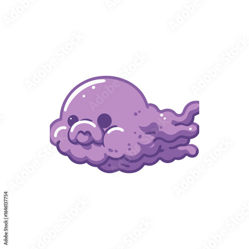 Cute purple jellyfish floating in a serene ocean environment, showcasing its whimsical nature
