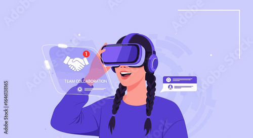 Immersive Collaboration: Woman Experiences Virtual Reality Meeting and Communication Platform