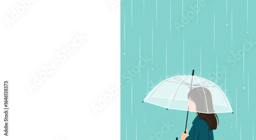 Illustration of a woman with an umbrella in the rain minimalist design style