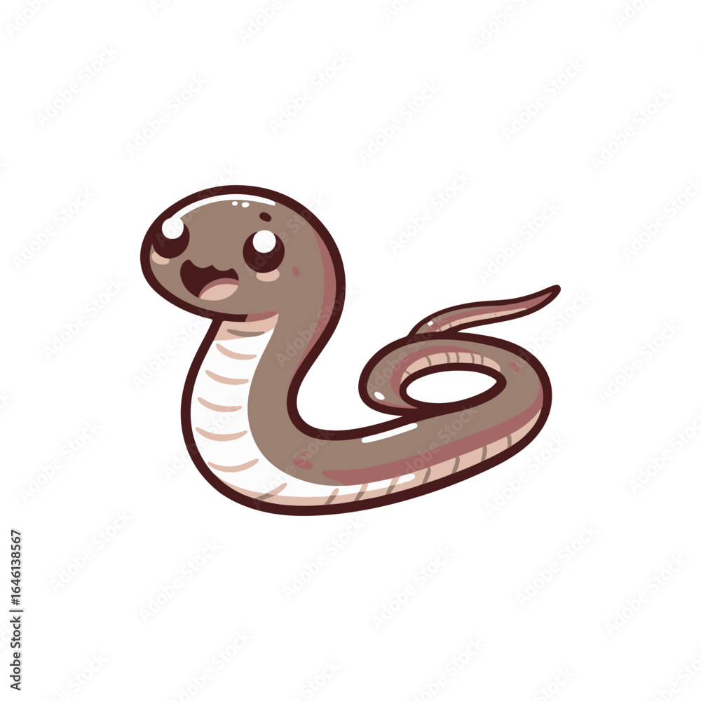Fototapeta premium Playful cartoon snake with a smiling face, coiled in a cheerful pose on a white background