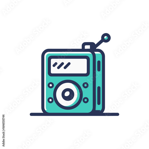 Retro-style portable radio with antenna, set against a minimalist background, ideal for music lovers