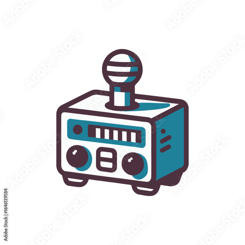 Vintage-style radio with microphone, set against a minimalist background, suitable for music themes