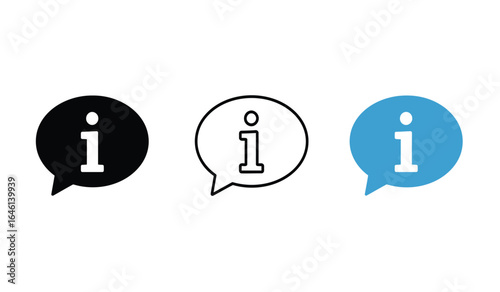 Information Icon Set in Speech Bubble Black Outline and Blue Isolated on White Background Vector Illustration Communication Support Help