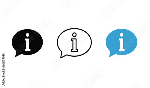 Information Icon Set in Speech Bubbles Black Outline and Blue Providing Support Guidance and Assistance in Communication and Problem Solving Vector Illustration