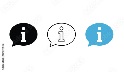 Information Icon in Speech Bubble with Black and Blue Speech Bubbles on Either Side Isolated on a White Background Simple and Clean