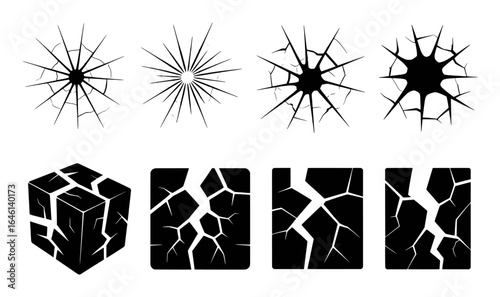 Broken shattered glass and cube shapes vector