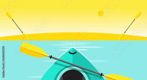 Kayaking Adventure on Serene Waters With Yellow Horizon And Gentle Waves