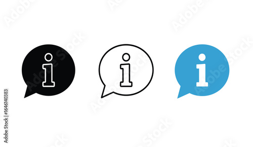 Information Icon Set in Speech Bubbles Black Outline and Blue for Websites Apps and Presentations Isolated on White Background Minimalist Style