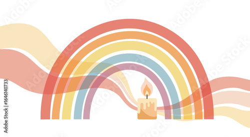 Illustration of a rainbow and a candle creating a sense of hope and peacefullness
