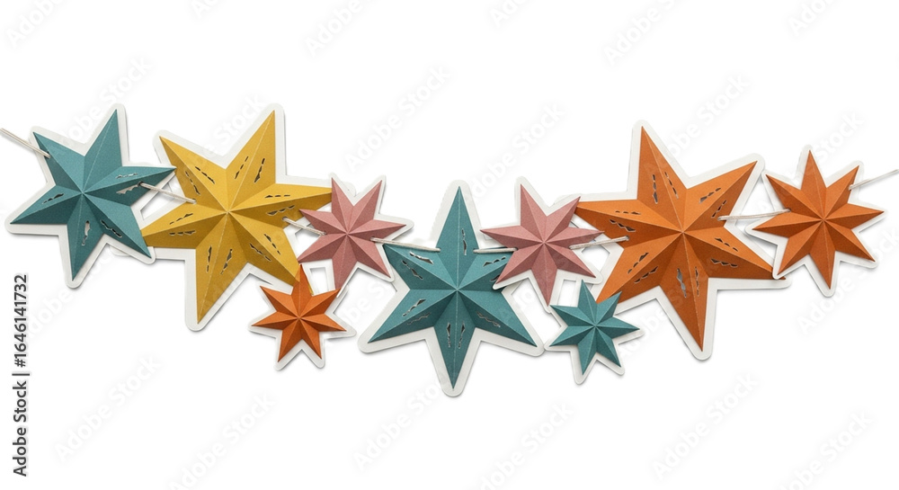Retro Paper Star Garland on Transparent Background Retro Paper Star Garland on Transparent Background