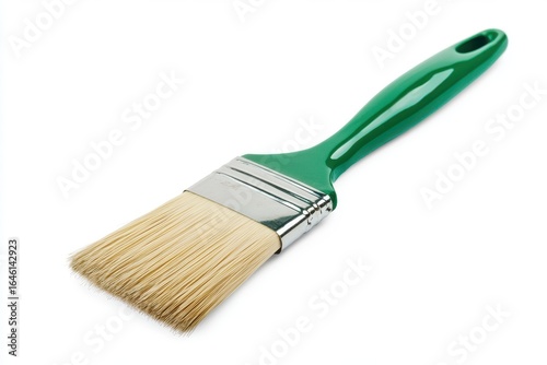 Green handled paint brush isolated on white background