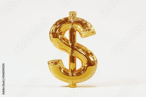 Shiny gold dollar sign balloon isolated on white background