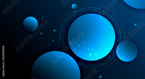Abstract Blue Spheres and Lines on Dark Gradient Background