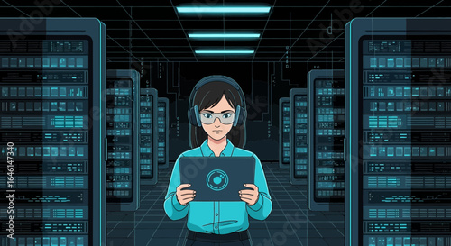 System administrator in a data center working on server maintenance tasks