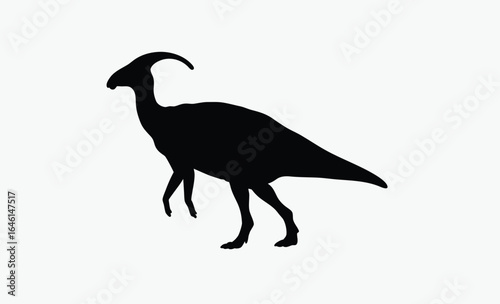 Parasaurolophus silhouette, prehistoric dinosaur vector, Parasaurilophus. Ornithischian dinosaur. Monochrome vector illustration of silhouette of prehistoric creature parasaurolophus isolated on white