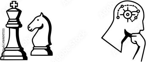 Chess Strategy and Thinking Icon Minimalist Design King Piece and Thinker Silhouette Game Pl
