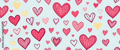 Lovely hand-drawn doodle hearts, seamless pattern Perfect for romantic projects,  illustration,  art
