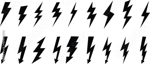 Electricity lighting icon set energy electricity,power icon,ower - lightning. Icon for design.No Parking Sign lightning bolt icon set in editable stroke and filled. electric power symbol.