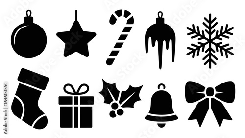 Christmas ornament holiday decoration christmas tree candy cane snowflake gift bow bell icon vector design vector illustration