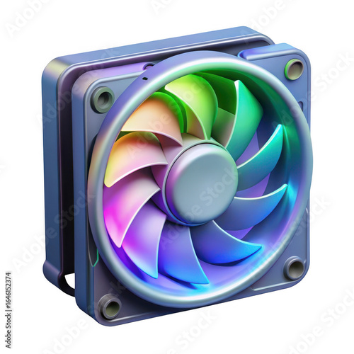 3d rgb computer cooling fan isolated on transparent background