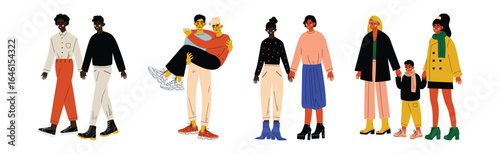 LGBT Couples with Man and Woman Romantic Gay Pair Vector Set