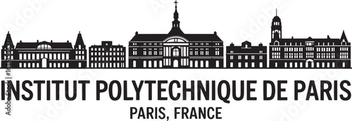 Institut Polytechnique de Paris Skyline Silhouette Vector Illustration in Black and White