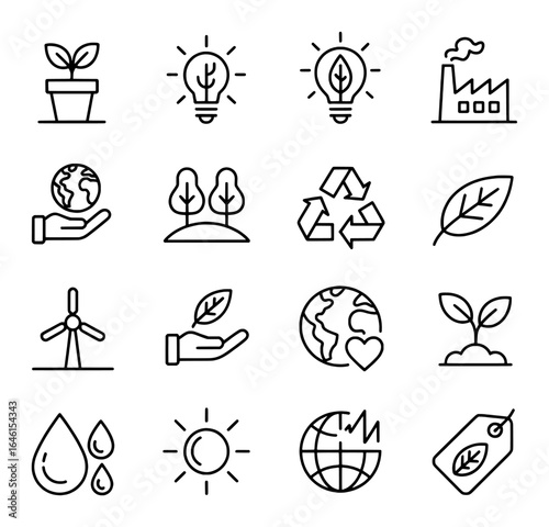 Eco friendly nature and renewable energy symbols collection plant lightbulb