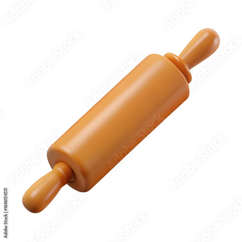 3d orange rolling pin isolated on transparent background