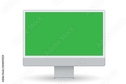 desktop pc vector mocup. monitor display with blank green screen screen isolated on background. Vector illustration