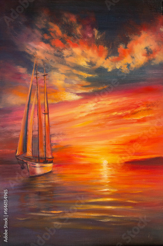 yacht in red sunset