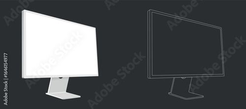Mockup featuring two monitors in minimal clay and outline styles. Clean and modern design, ideal for showcasing user interface, website layouts, app previews, or branding concepts.
