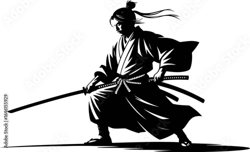 samurai with sword vector illustration