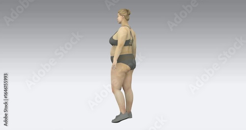 female european mannequin in front of white background. Body Positive Model. Circular rotation