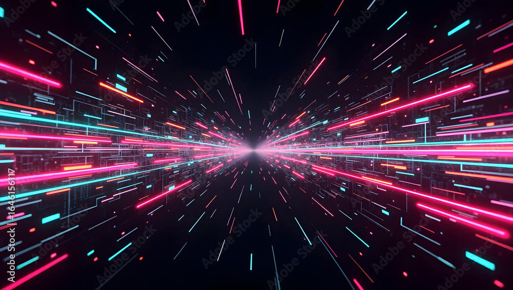 Obraz premium Glitch art lines with RGB split effect, sharp futuristic background. 