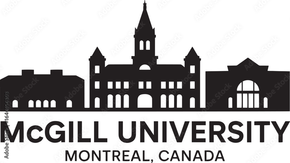 Obraz premium McGill University Skyline Silhouette Vector Illustration Montreal Canada Design