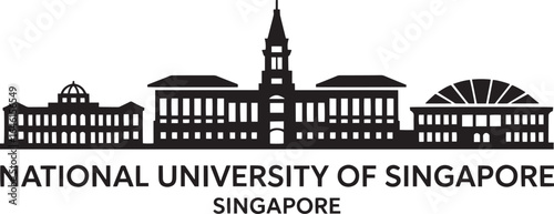 National University of Singapore Silhouette Skyline Emblem Landmark Architecture Icon Vector