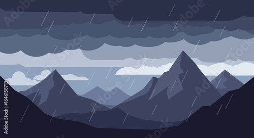 Moody Mountainscape With Rainfall A Serene And Atmospheric Scene Vector