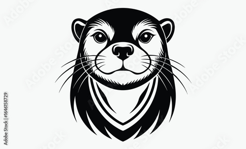 Otter head silhouette, aquatic mammal vector, wildlife icon, black animal illustration, otter head silhouette line art vector illustration with a white background