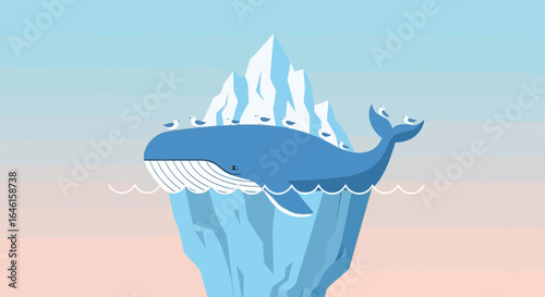 Majestic Whale On Glacial Iceberg Perched Seabirds In Serene Antarctic Landscape