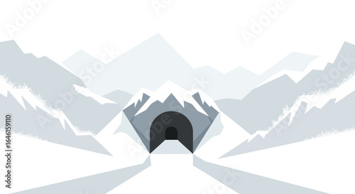 Mystical Winter Landscape Through Tunnel On Snowy Mountain Path Illustration Graphic