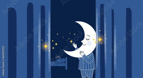 Nighttime Reverie A Whimsical Illustration of the Moon's Bedtime Story Creation