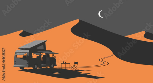 Nomadic Adventure: Camping in the Tranquil Desert Under the Moonlight Scene