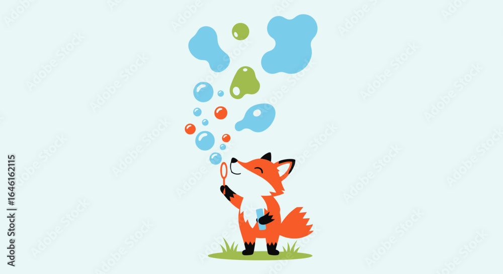 Fototapeta premium Playful Fox Blowing Bubbles Having Fun Outdoors on a Sunny Day Artwork