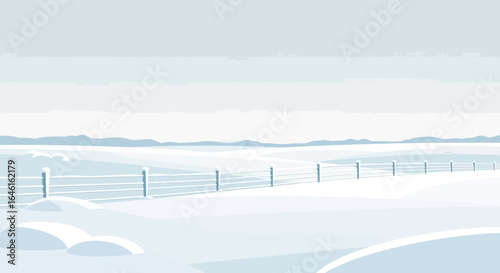 Minimalist Winter Landscape With Fenced Field Under A Pale Sky