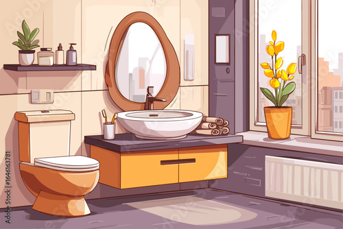 Stylish Modern Bathroom Interior with Elegant Fixtures and Natural Light